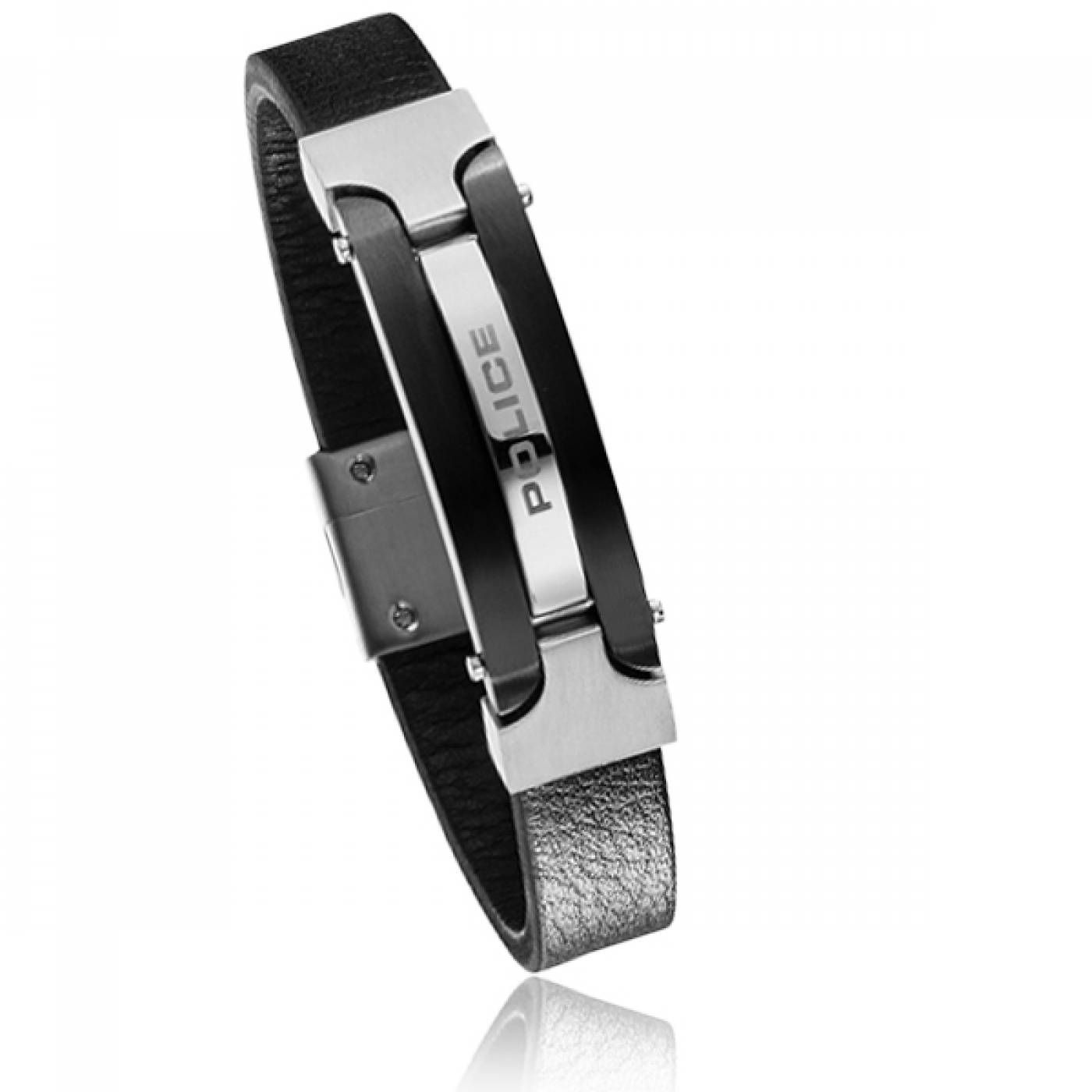 Bracelet Police acier cuir noir Attitude