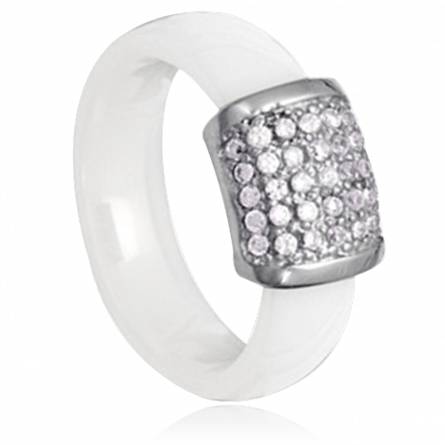 Anello donna ceramica Mily quadradato bianco