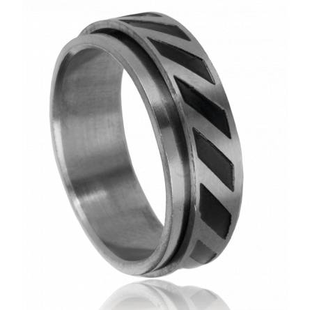 Anillo anti-estrés hombre acero Rouage negro