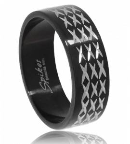 Bague acier noir barbelé 2
