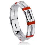 Bague Argent Ligne Bamboo Rouge