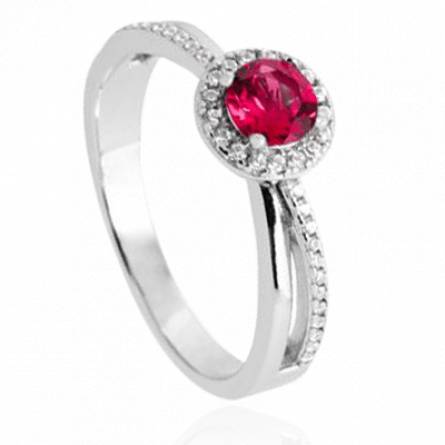 Bague femme argent Saroeung ronde rouge