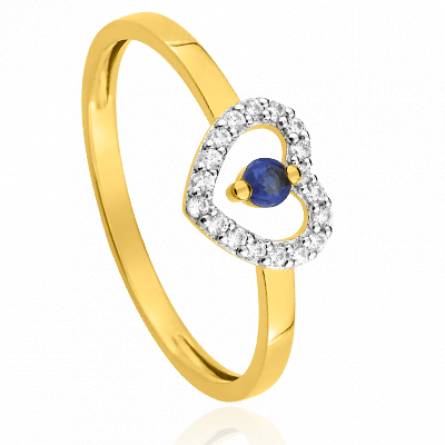 Bague femme métal rhodié Palecia coeur bleu