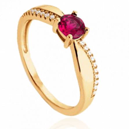 Bague femme plaqué or Grech rouge