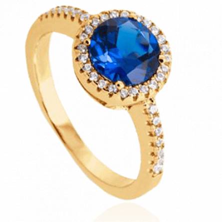 Bague femme plaqué or Vallegeas ronde bleu