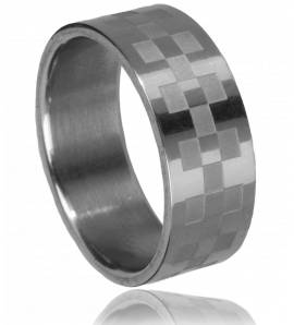 Bague homme acier damier 2