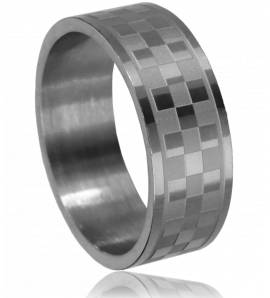 Bague homme acier damier