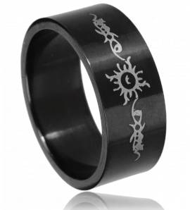 Bague homme acier noir éclipse