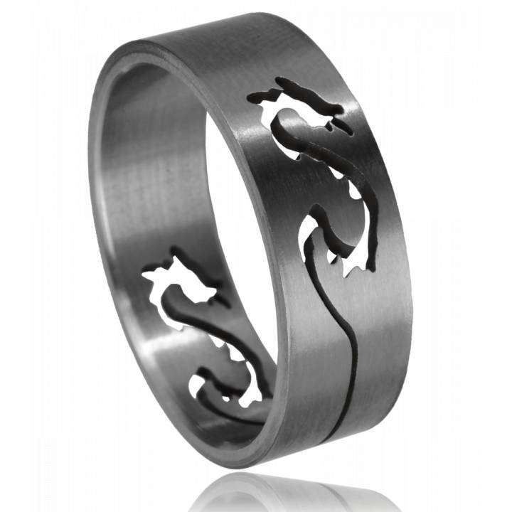 Vente Bague homme acier à frise avec dragons