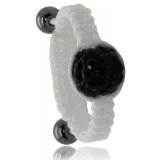 Bague Shamballa blanc boule noire Arno