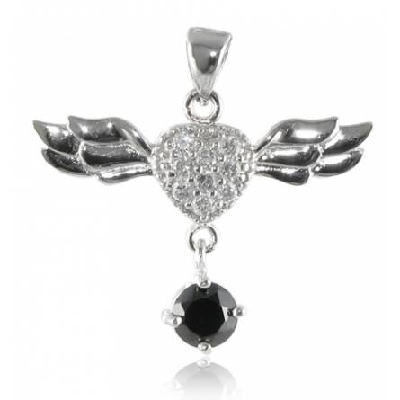 Black silver winged heart pendant