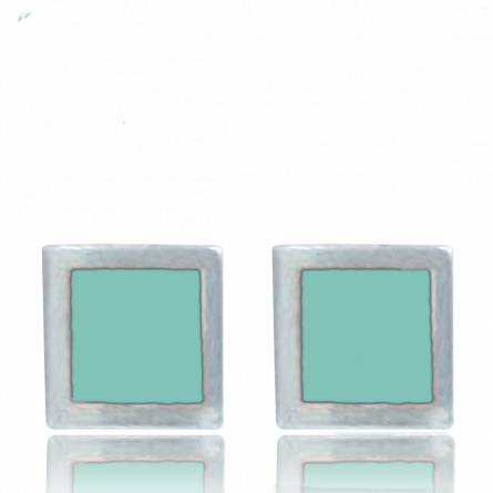 Boucle d'oreille Minimaliste résine carrée turquoise