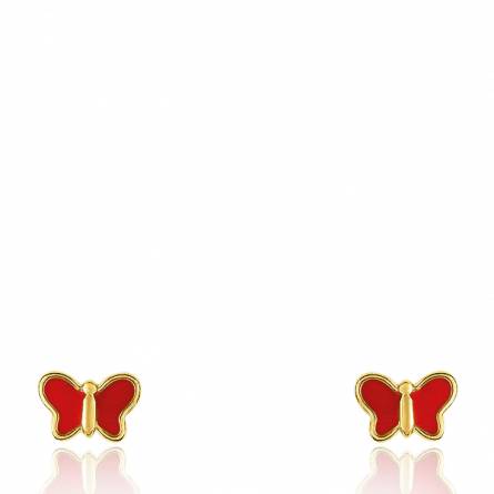 Boucles d'oreilles enfant or Butter-fly rouge