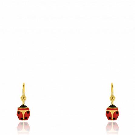 Boucles d'oreilles enfant or Coccinelles pendantes dormeuses