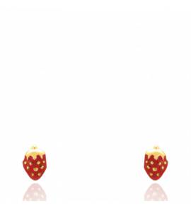 Boucles d'oreilles enfant plaqué or Strawberry rouge