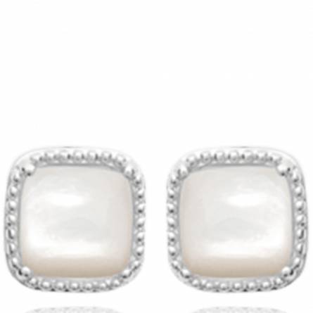 Boucles d'oreilles femme argent Malesa carrée blanc