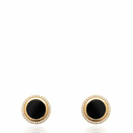 Boucles d'oreilles femme pierre Emansia ronde noir