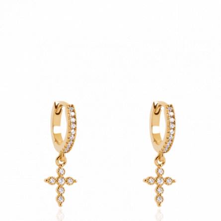 Boucles d'oreilles femme plaqué or Amonia croix