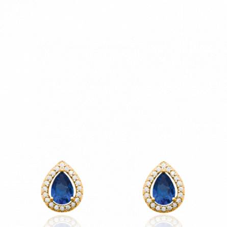 Boucles d'oreilles femme plaqué or Bac goutte bleu