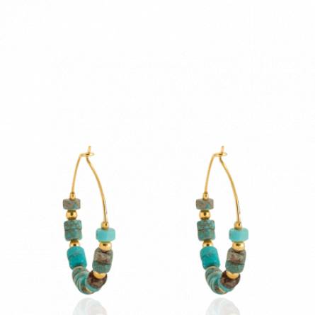 Boucles d'oreilles femme plaqué or Cam créoles bleu