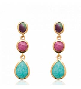 Boucles d'oreilles femme plaqué or Cedya turquoise