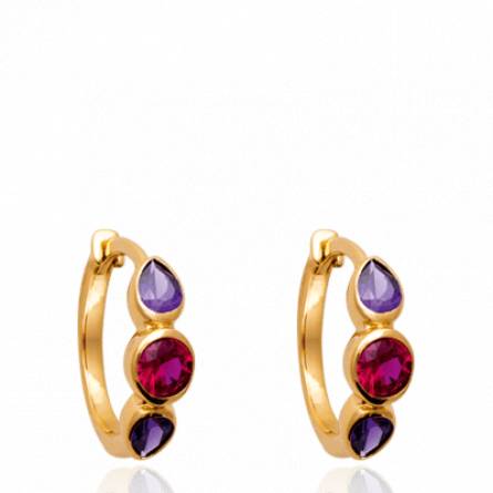 Boucles d'oreilles femme plaqué or Chay ronde violet