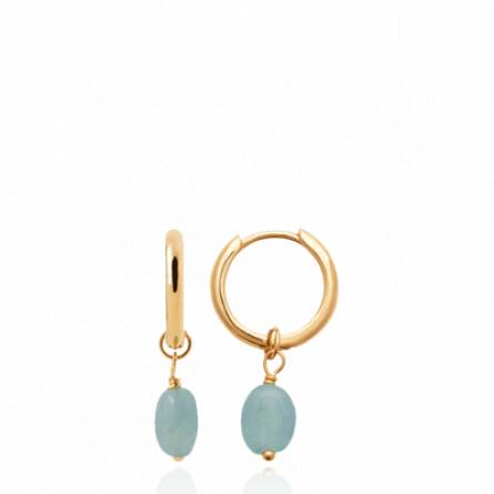 Boucles d'oreilles femme plaqué or Haoji créoles bleu