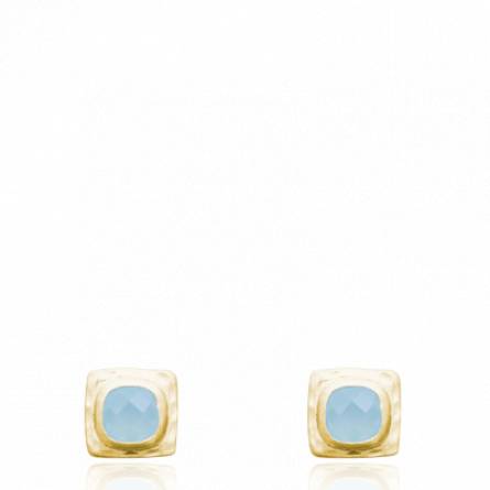 Boucles d'oreilles femme plaqué or Vilda carrée bleu