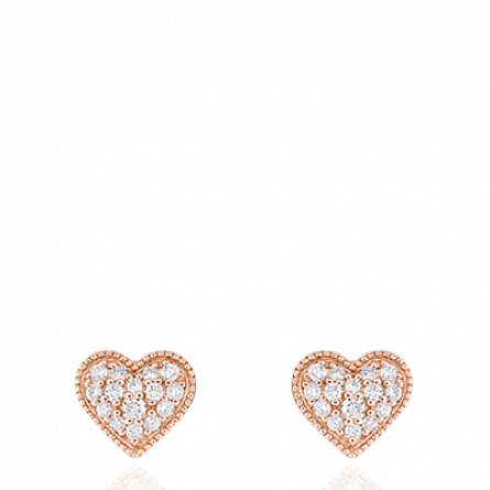 Boucles d'oreilles or rose coeur diamant