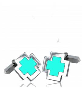 Boutons de manchettes turquoise croix résine et argent Eulalie