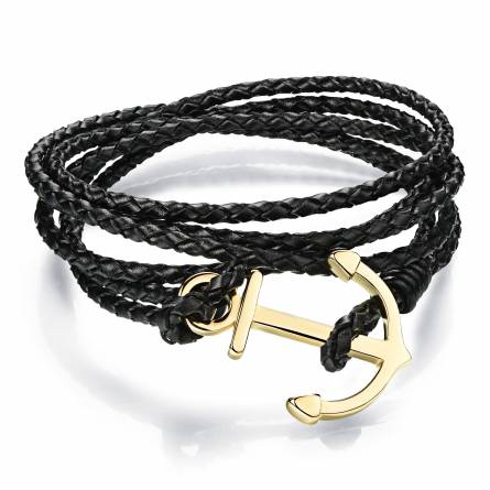 Bracelet Cuir Ancre Doré