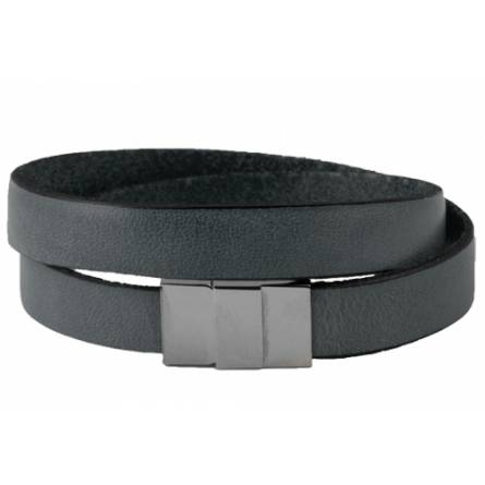 Bracelet cuir plat double gris Tancelin