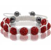 Bracelet Shamballa blanc 9 boules rouges