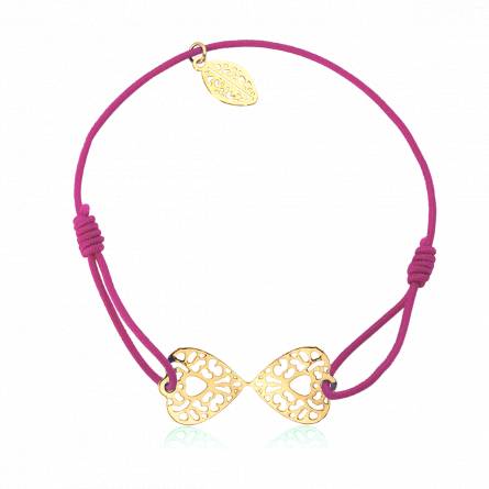 Bracelete feminino metal dourado Avantis rendas rosa