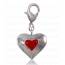 Charms feminino metal prateado coração vermelho mini