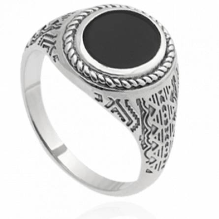 Chevalière homme argent Creswy noir