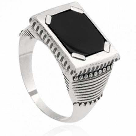 Chevalière homme argent Elhai noir