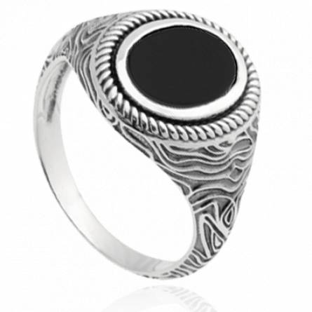 Chevalière homme argent Janiri noir