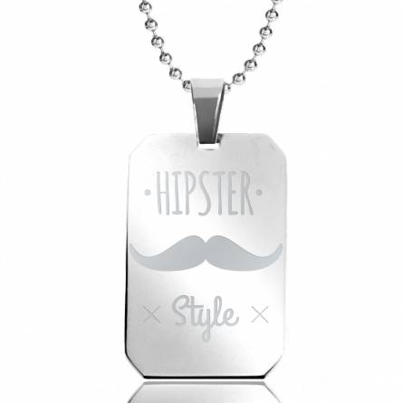 Collana acciaio Hipster Moustache rettangolo