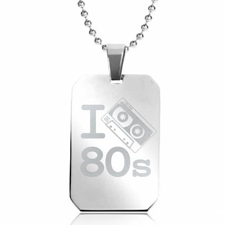 Collana acciaio I Love 80'S rettangolo palla