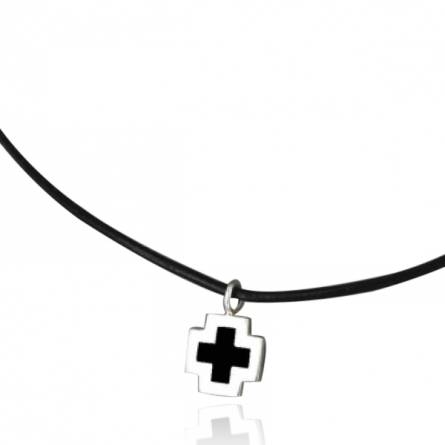 Collana uomo cuoio Minimaliste croix cuir nero