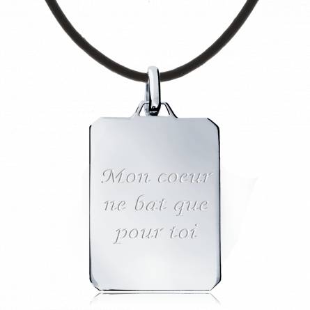 Collar hombre piel Mon coeur pour ..... rectángulo negro