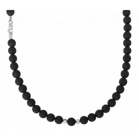 Collar hombre plata Tibetain Lava negro