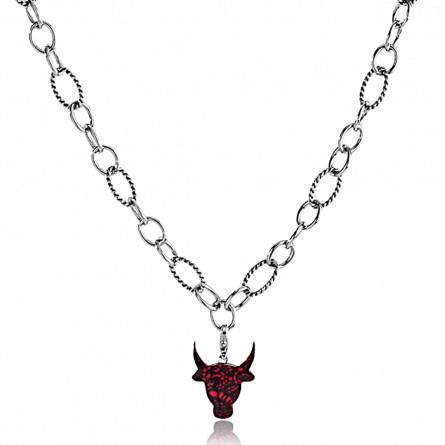 Collar mujer metal-rhodie Taureau  rojo