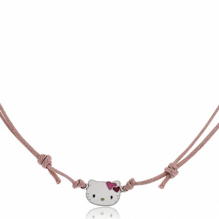 Collier argent et cordon coton Kitty rose Nanor