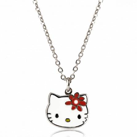 Collier argent Flower Kitty rouge