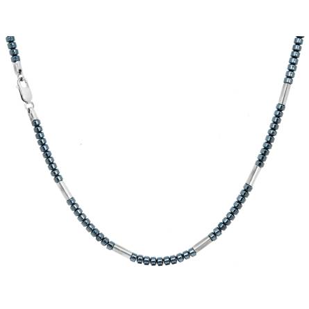 Collier argent hématite