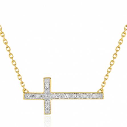 Collier croix or jaune et diamant