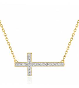 Collier croix or jaune et diamant