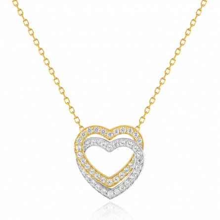 Collier femme or Double coeur bicolore  coeur